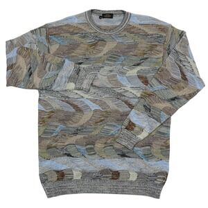 VTG Riscatio Portofino Mens XL 3D Textured Knit Sweater Abstract Italy Cotton